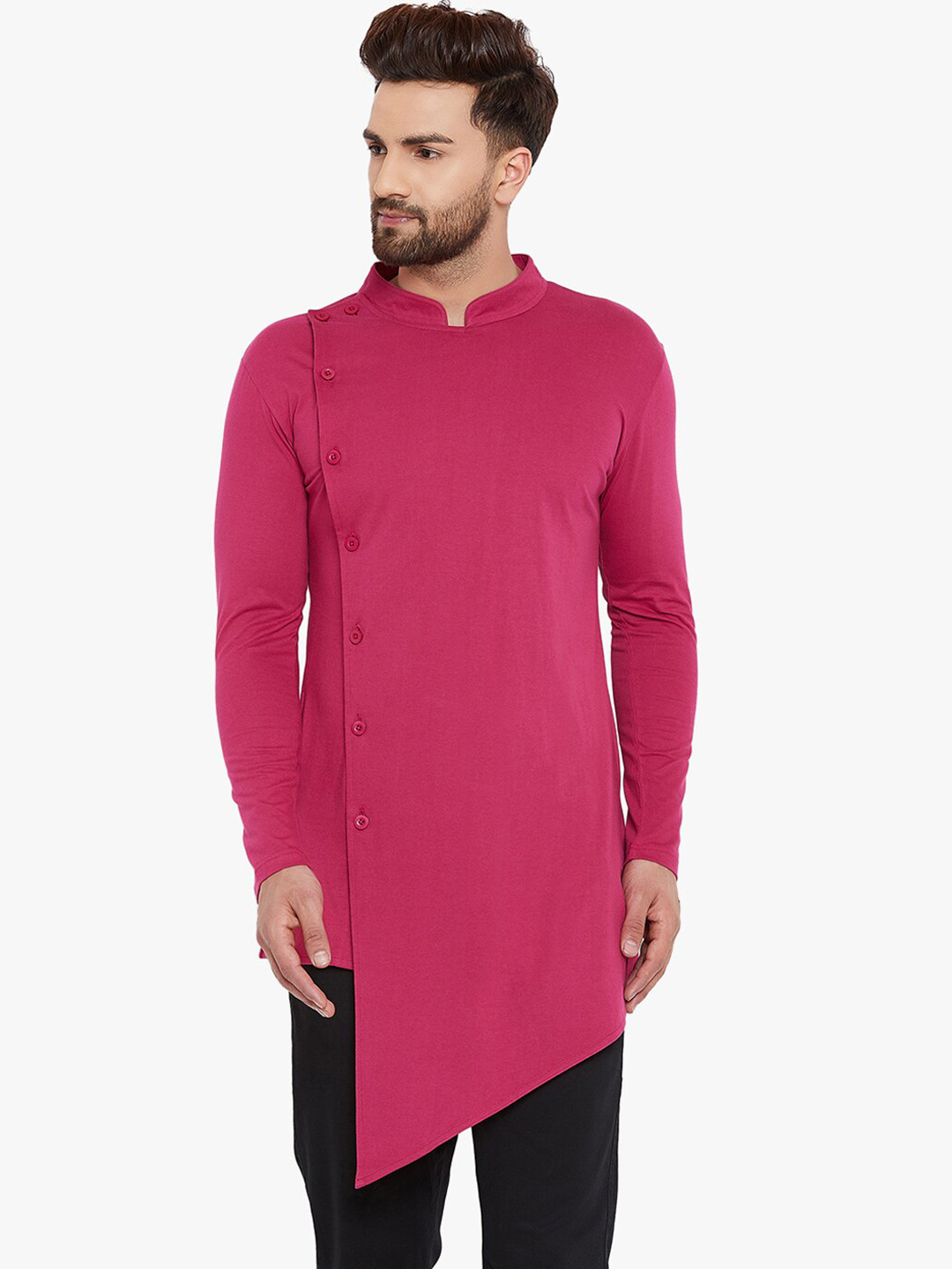 

Hypernation Men Fuchsia Solid Cotton Kurta
