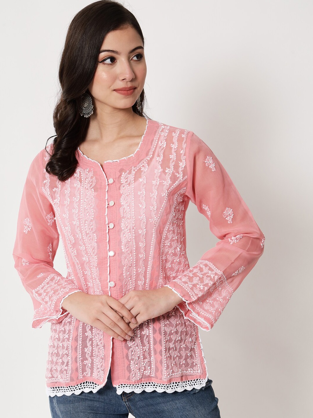 

PARAMOUNT CHIKAN Pink & White Embroidered Tunic