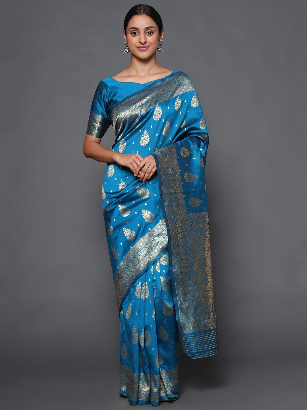 

Glemora Blue & Gold Woven Design Zari Art Silk Kanjeevaram Saree