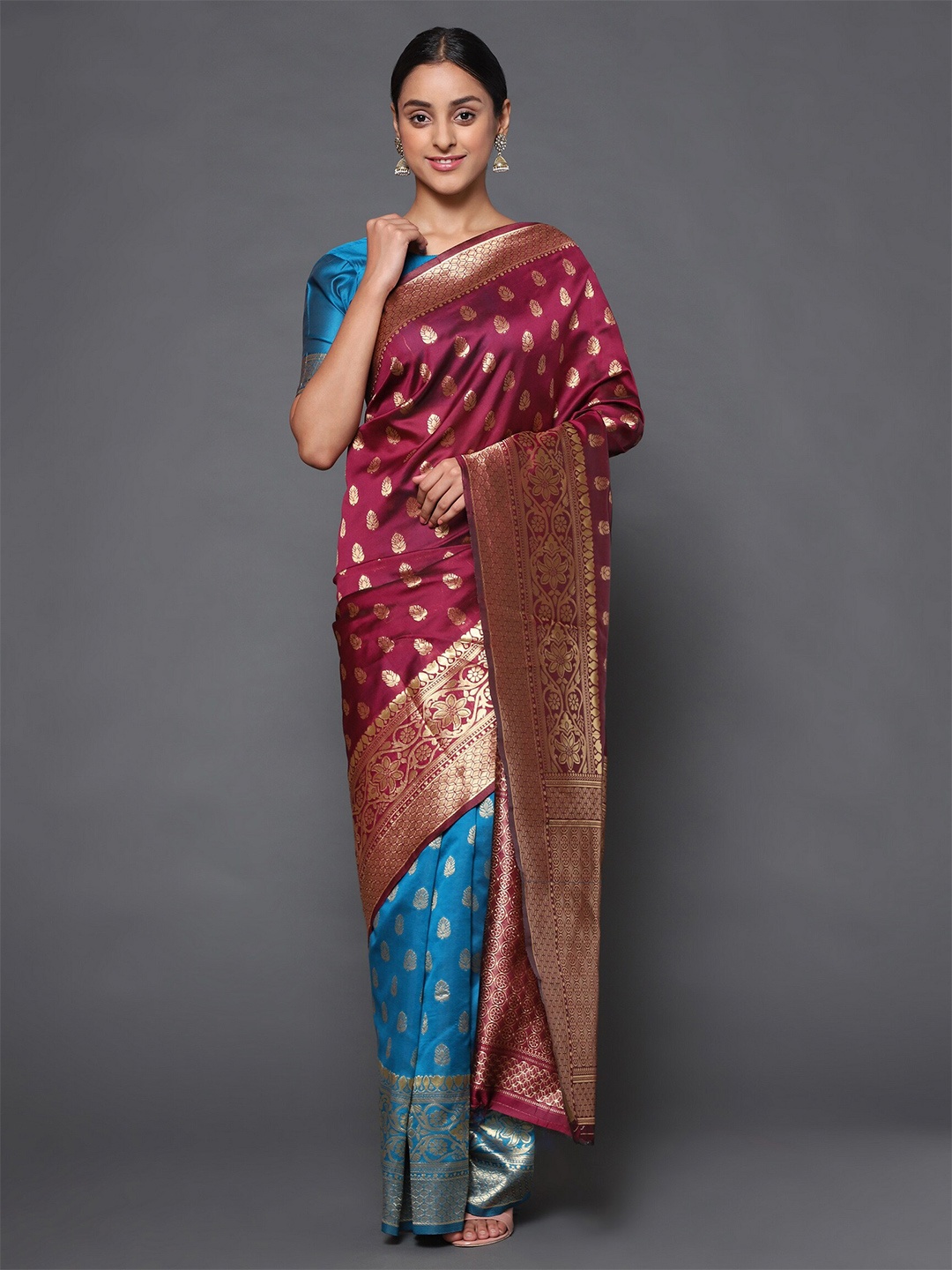 

Glemora Magenta & Blue Ethnic Motifs Zari Art Silk Kanjeevaram Saree