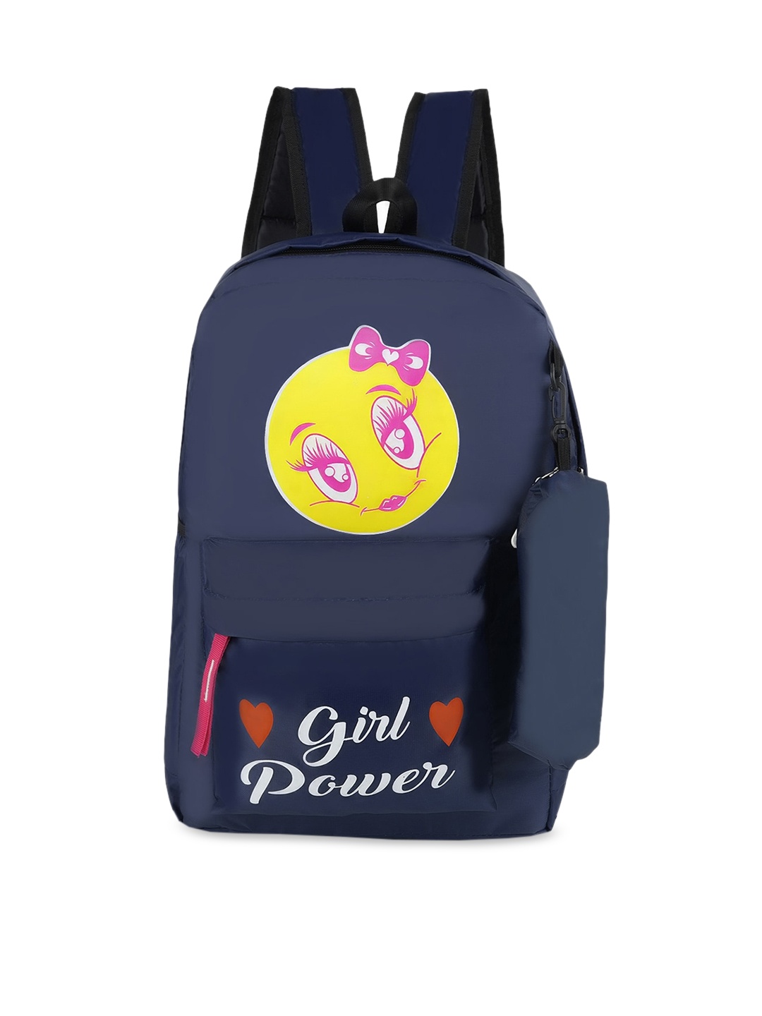 

PLAYYBAGS Kids Girls Navy Blue & Yellow Typography Backpack