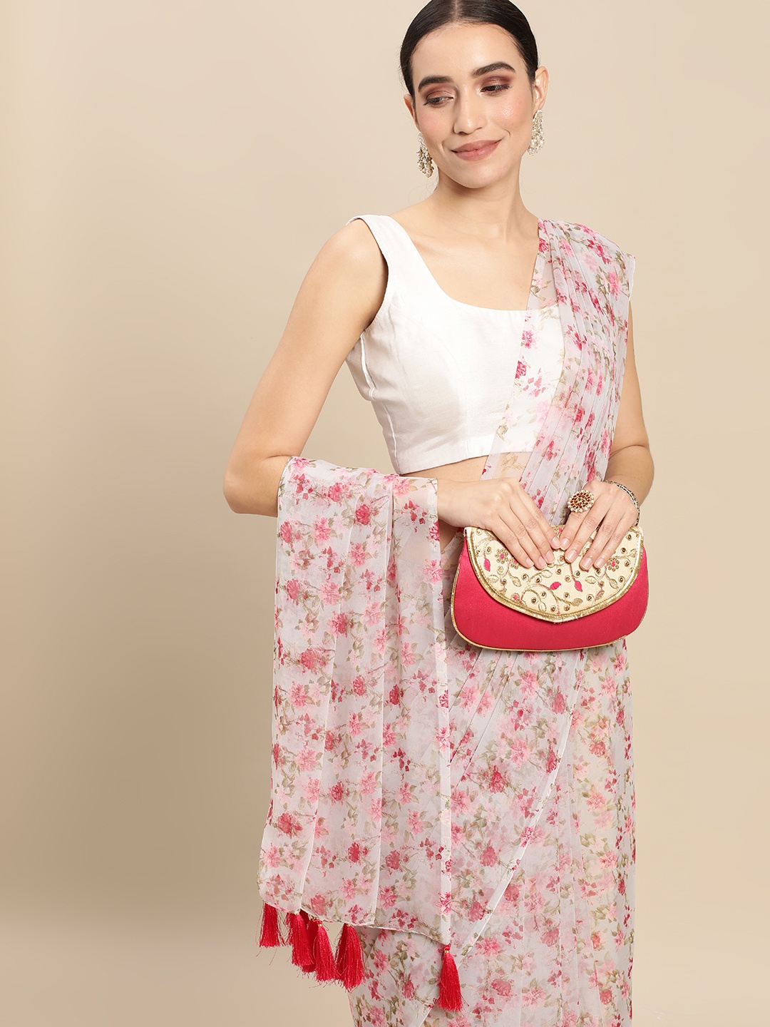 

Rani Saahiba Grey & Pink Floral Saree