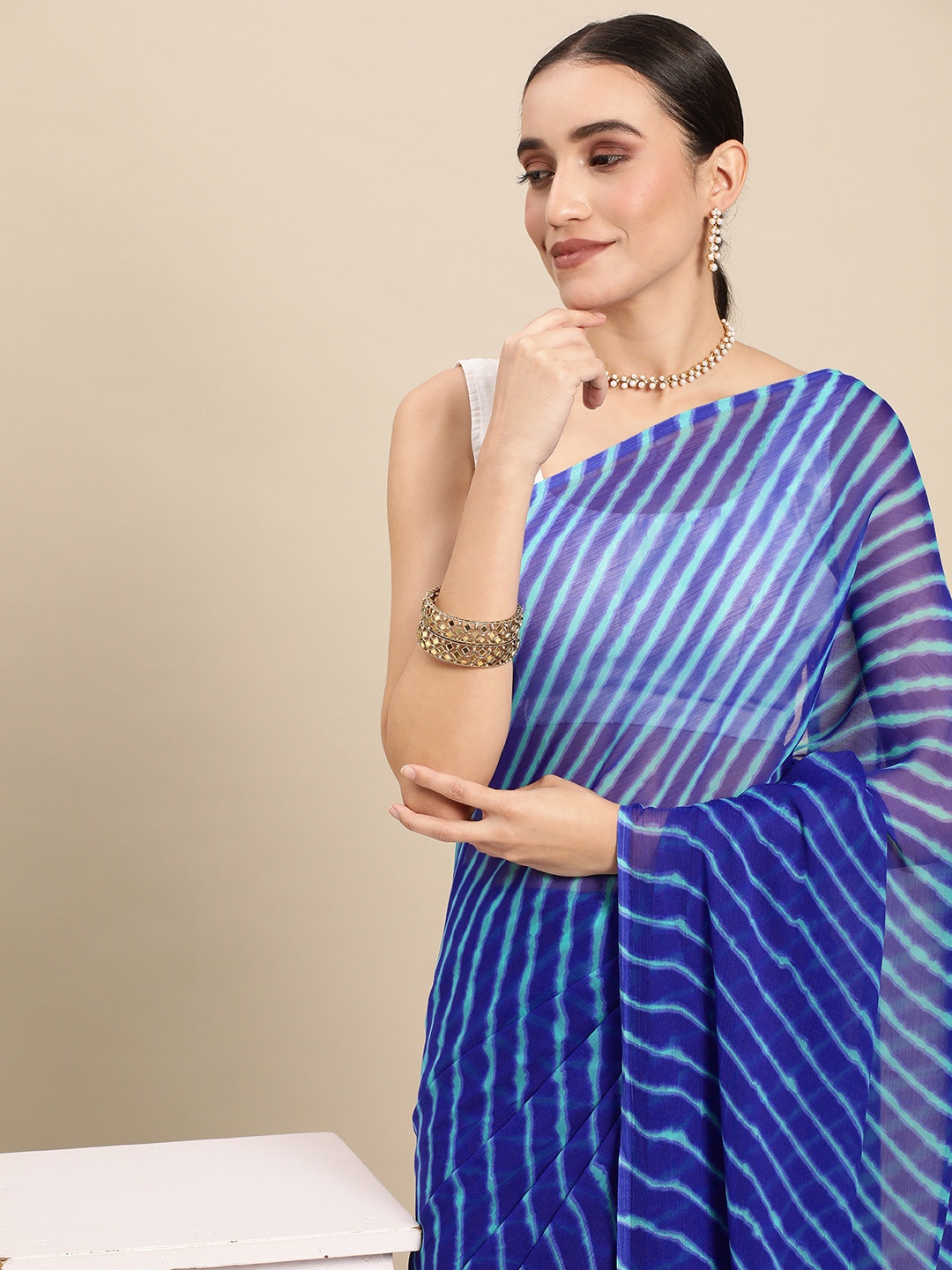 

Rani Saahiba Blue Leheriya Saree