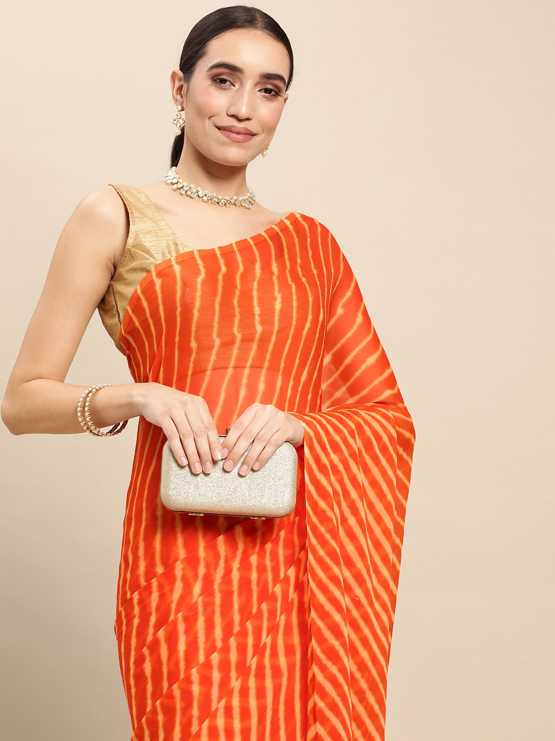 

Rani Saahiba Orange & Yellow Leheriya Saree