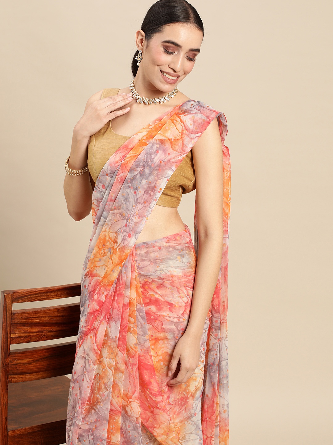 

Rani Saahiba Grey & Orange Saree