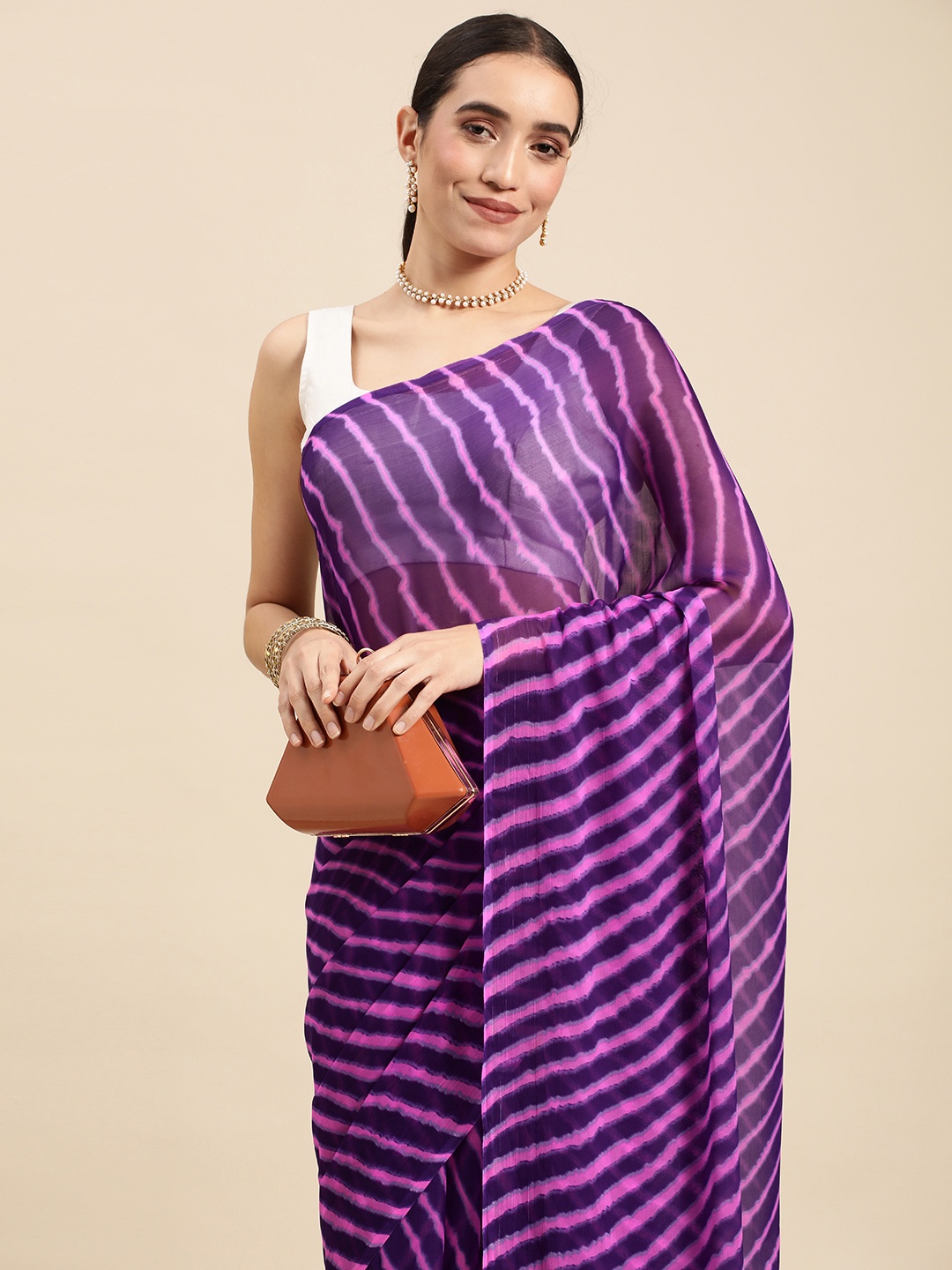 

Rani Saahiba Purple Leheriya Saree