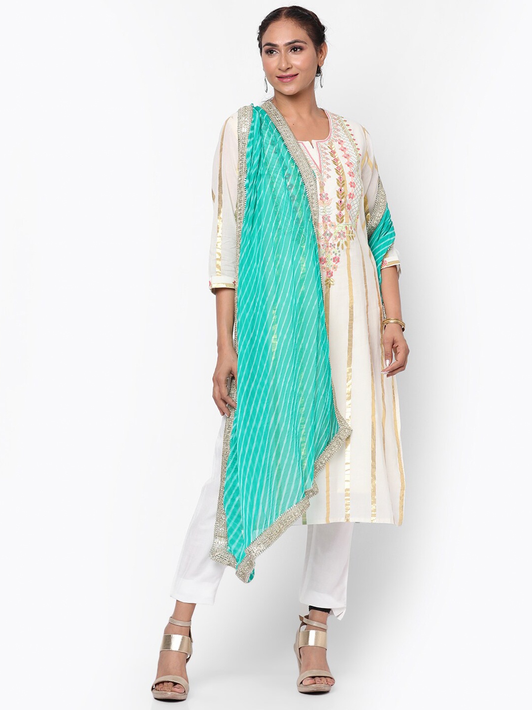 

Kastiel Sea Green & White Dyed Leheriya Dupatta