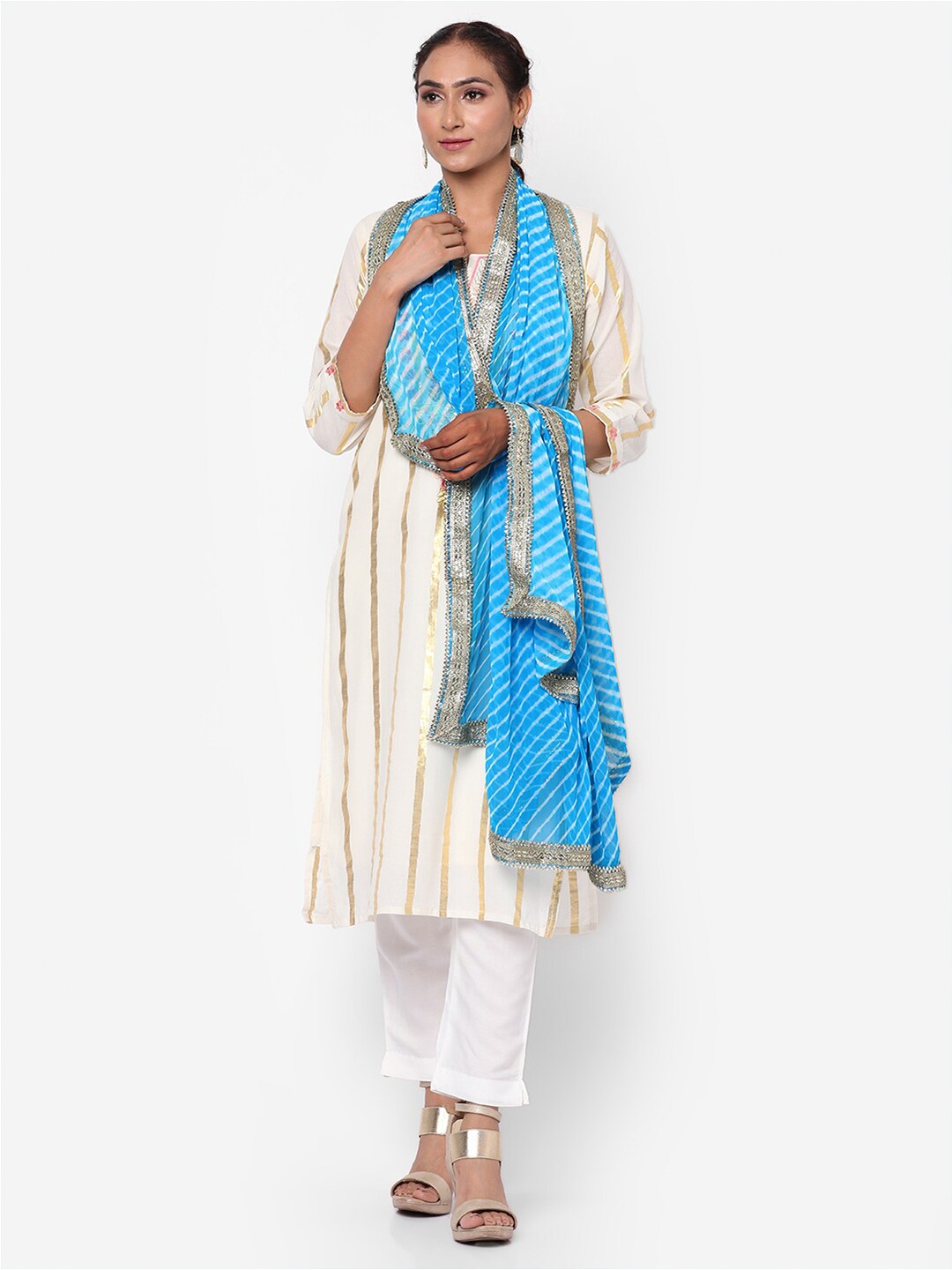 

Kastiel Women Blue & Silver-Toned Leheriya Dupatta