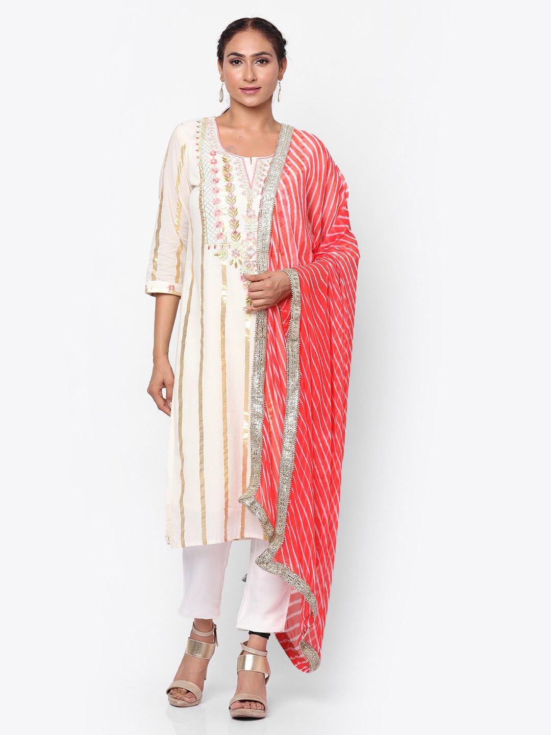 

Kastiel Orange & Off White Dyed Leheriya Dupatta