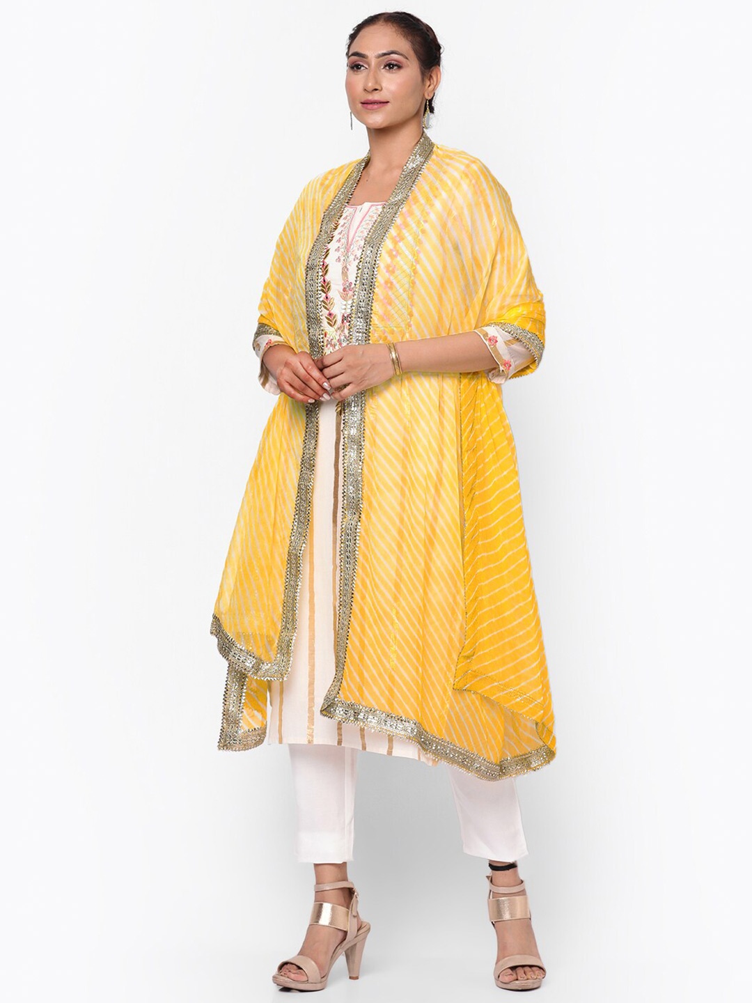 

Kastiel Women Yellow & Off White Dyed Leheriya Dupatta