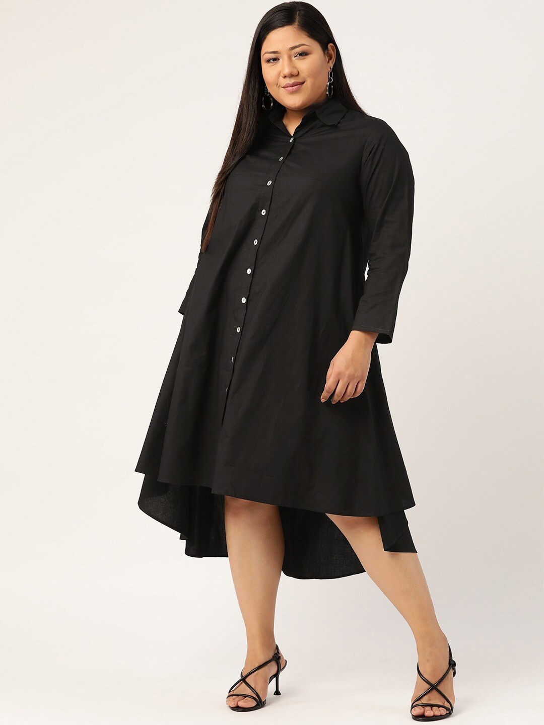 

theRebelinme Black Plus size Shirt Midi Dress