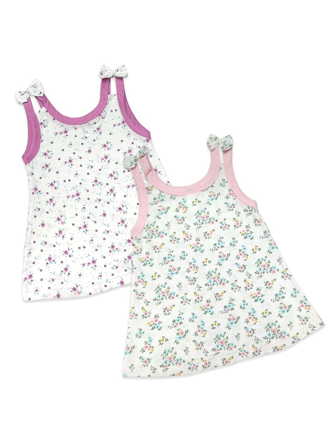 Born Babies Set Of 2 Purple & Pink Floral A-Line Dress