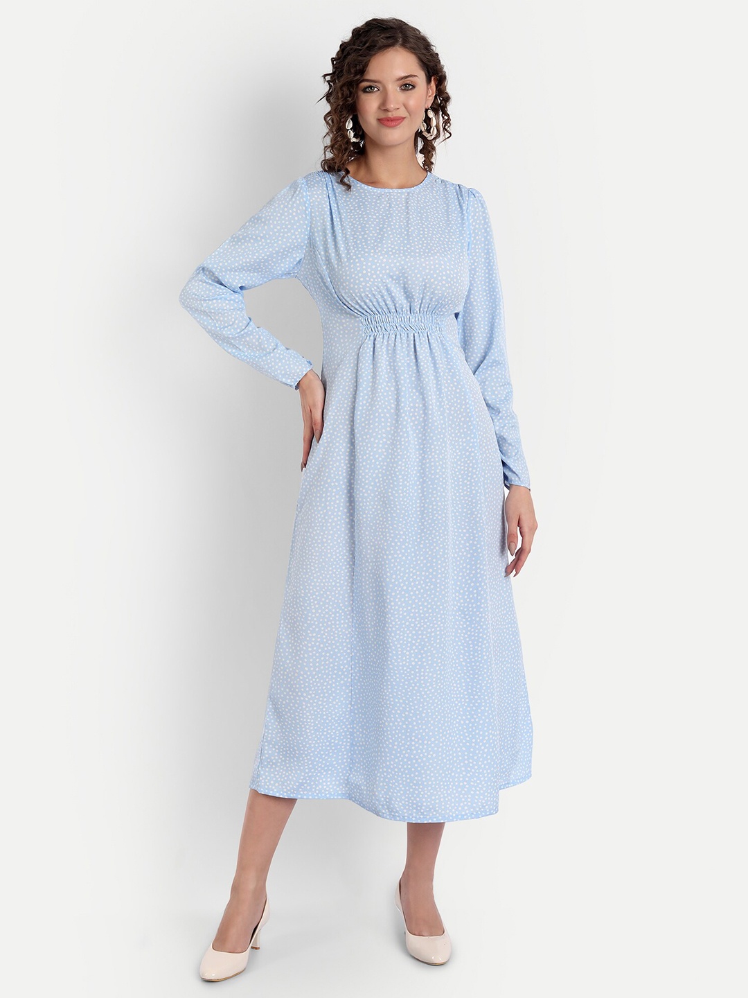 

MINGLAY Blue Organic Cotton Crepe Midi Dress