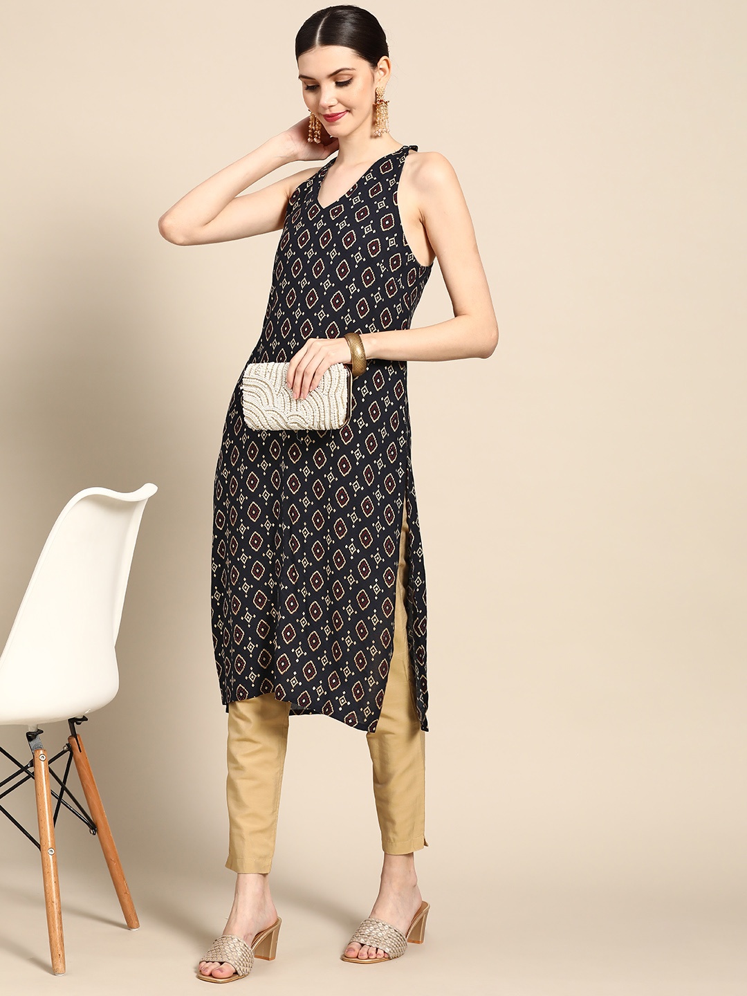

Anouk Women Navy Blue & Red Ethnic Motifs Printed Kurta
