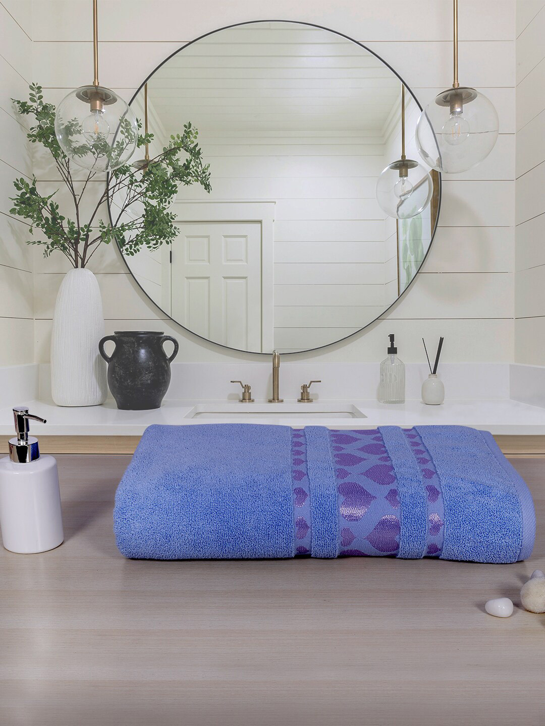 

RANGOLI Blue Solid 550 GSM Pure Cotton Bath Towel