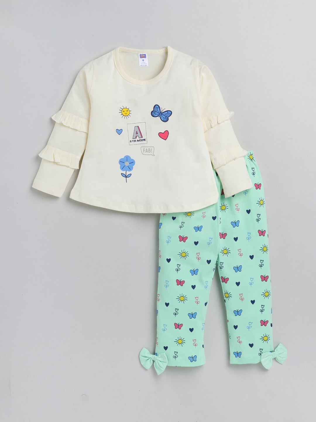

Nottie Planet Girls Yellow & Blue Printed Top with Trouser