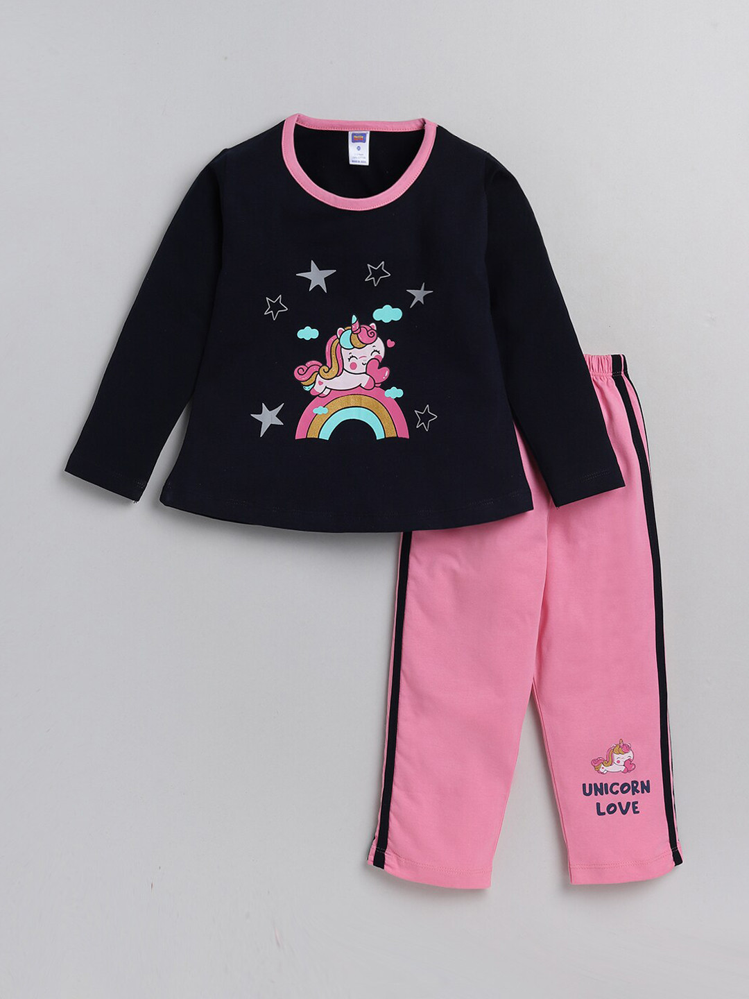 

Nottie Planet Girls Navy Blue & Pink Printed Top With Pyjamas