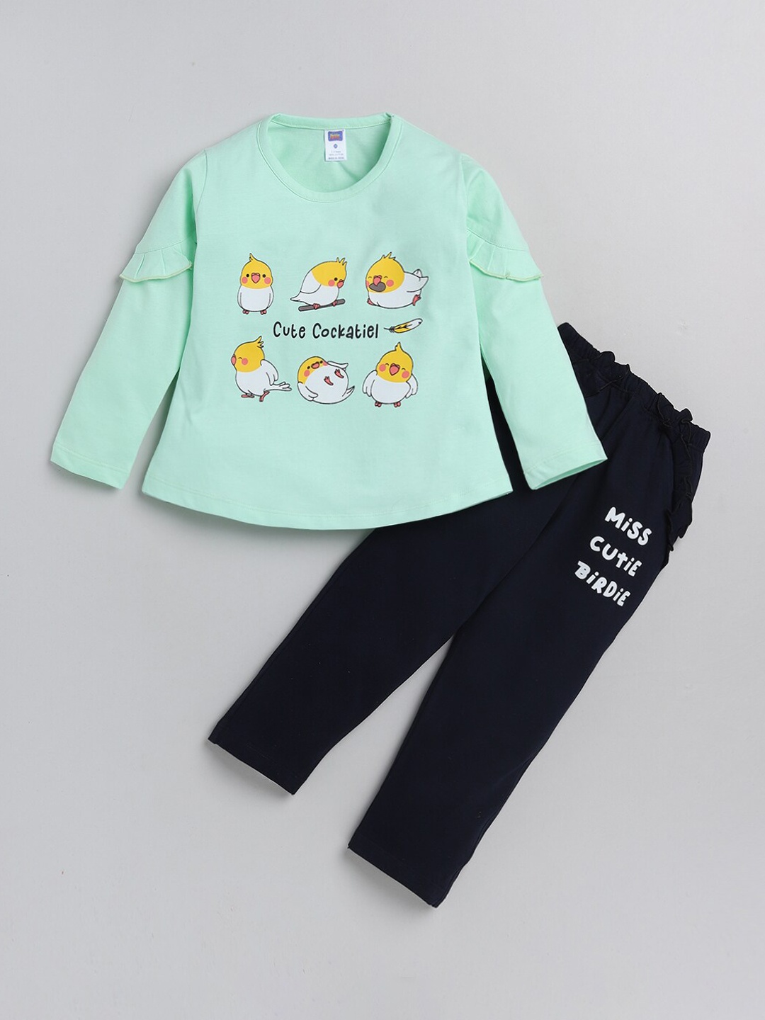 

Nottie Planet Girls Green & Navy Blue Printed Top With Pyjamas