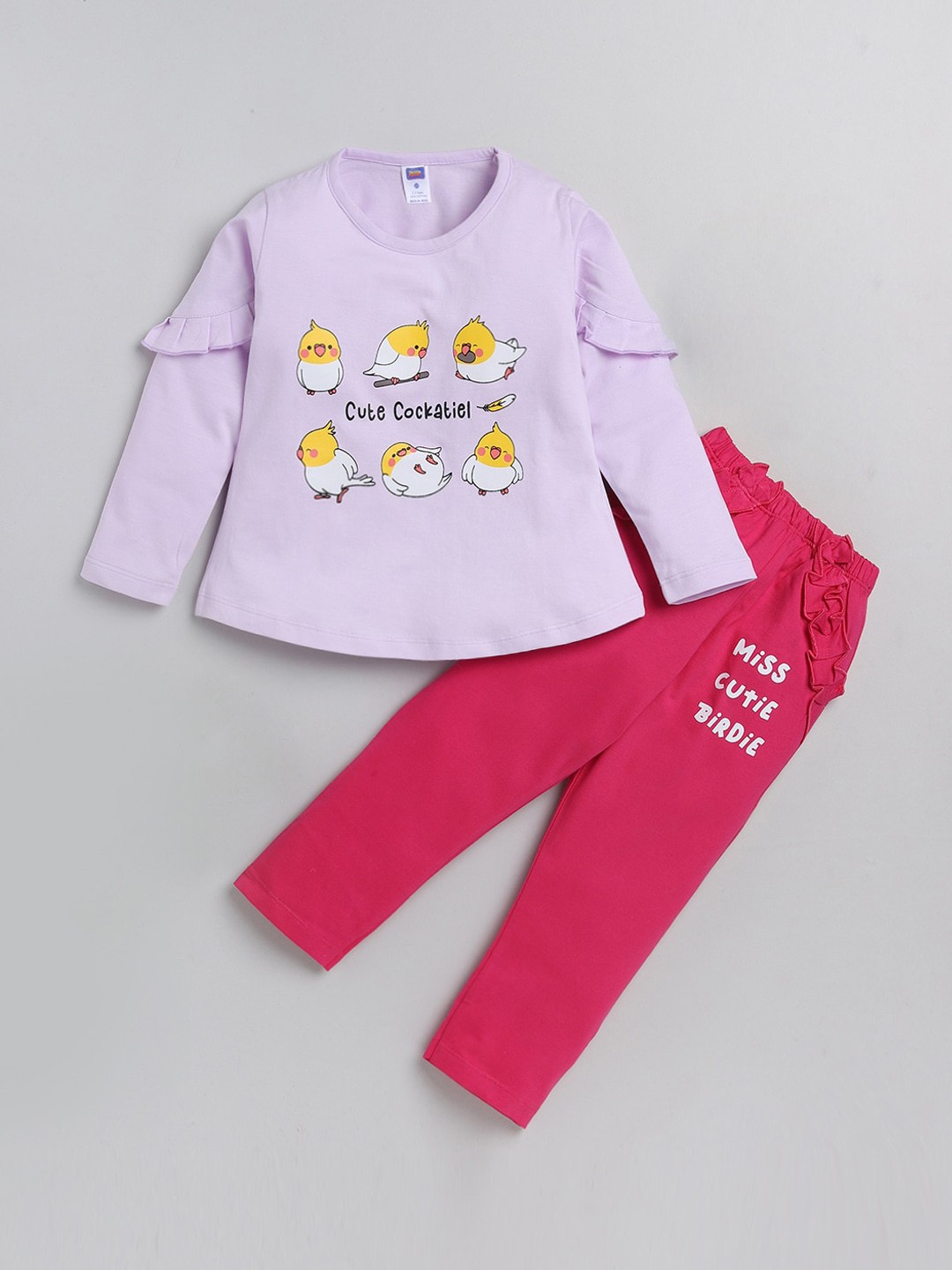 

Nottie Planet Girls Lavender & Pink Printed Cotton Top with Trouser