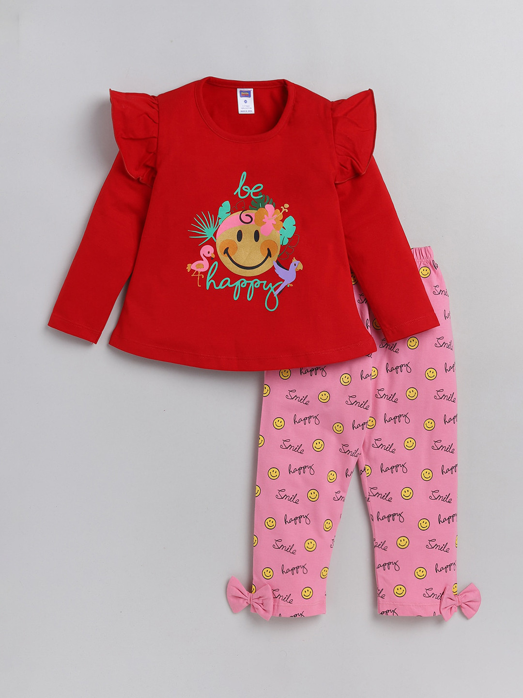 

Nottie Planet Girls Red & Pink Cotton Printed Top with Pyjamas