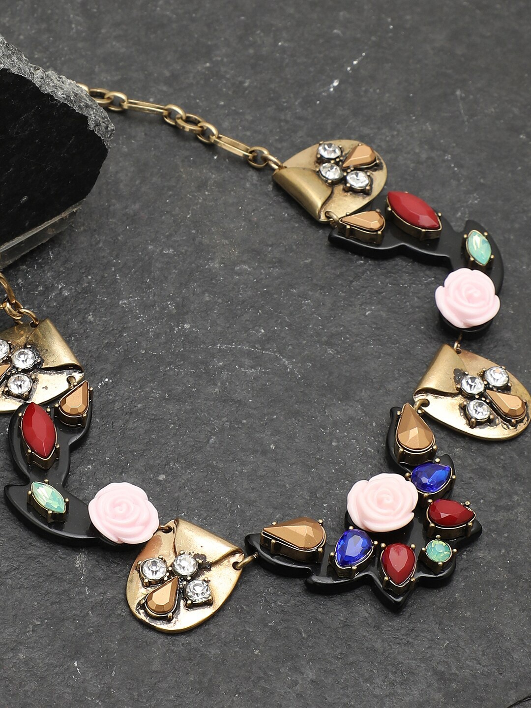 

SOHI Grey & Blue Gold-Plated Designer Stone Necklace