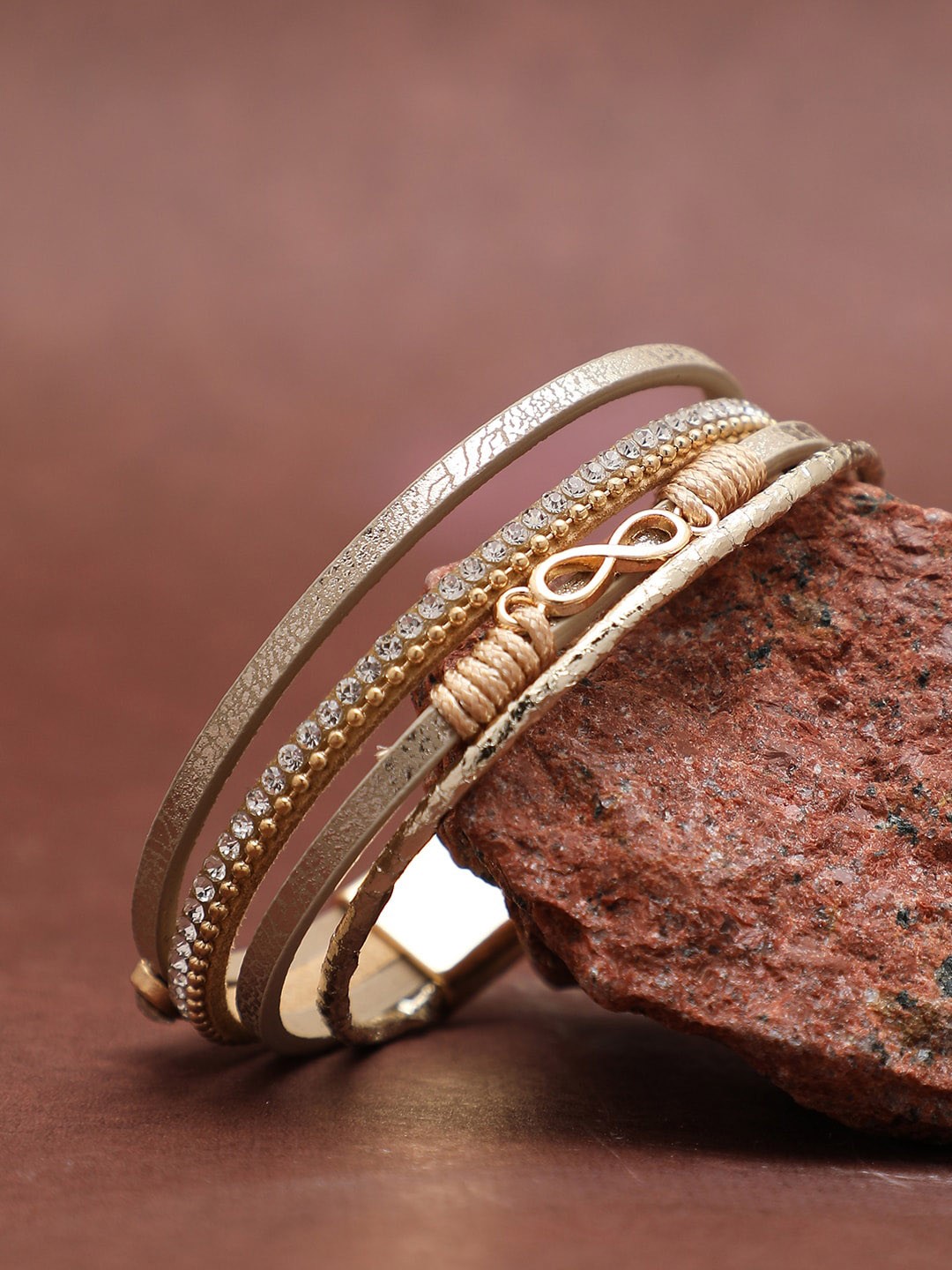 

SOHI Women Gold-Toned & White Gold-Plated Cuff Bracelet
