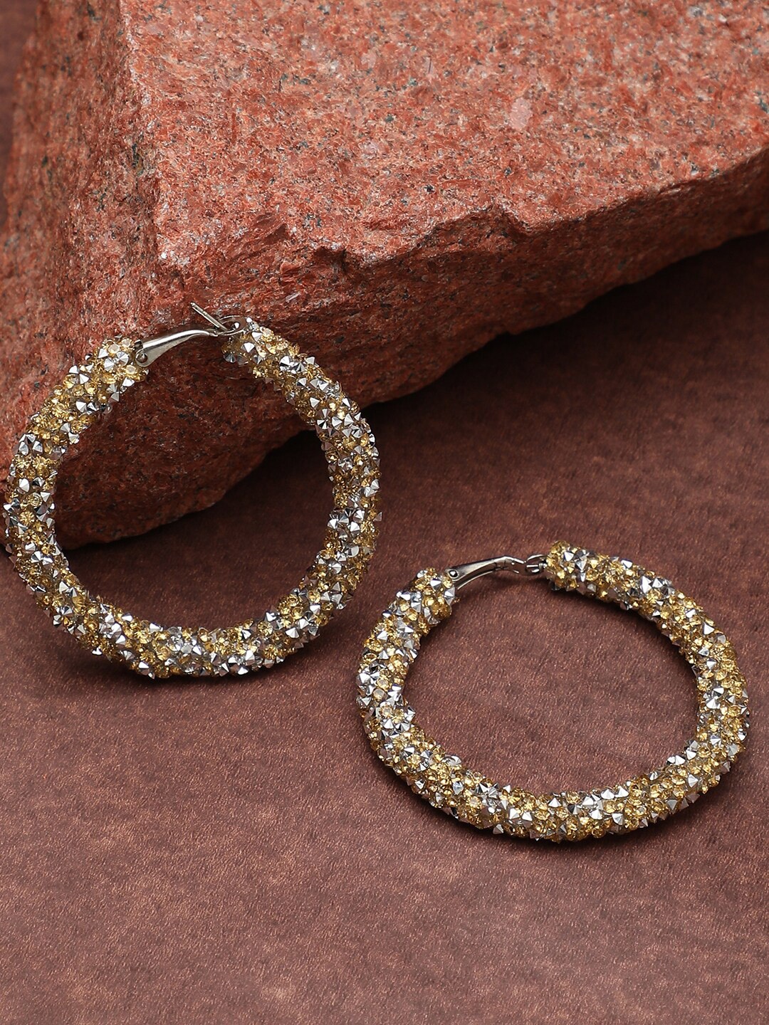 

SOHI Women Gold Plated White Beaded Contemporary Hoop Earrings