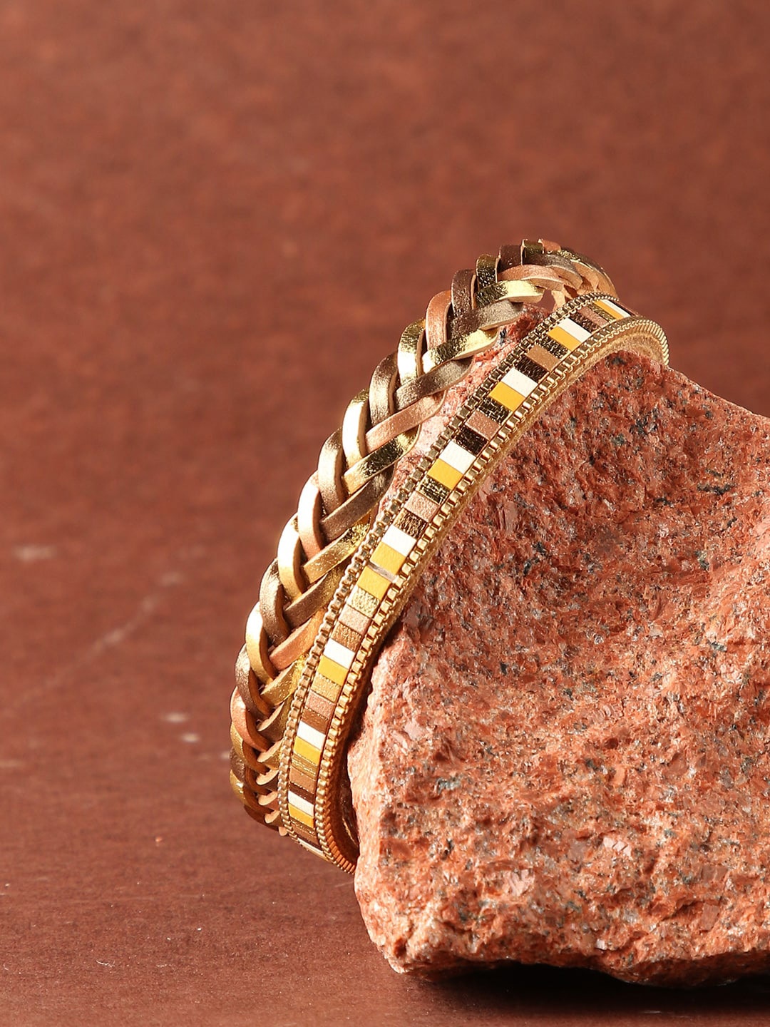 

SOHI Women Gold-Toned & Brown Gold-Plated Cuff Bracelet