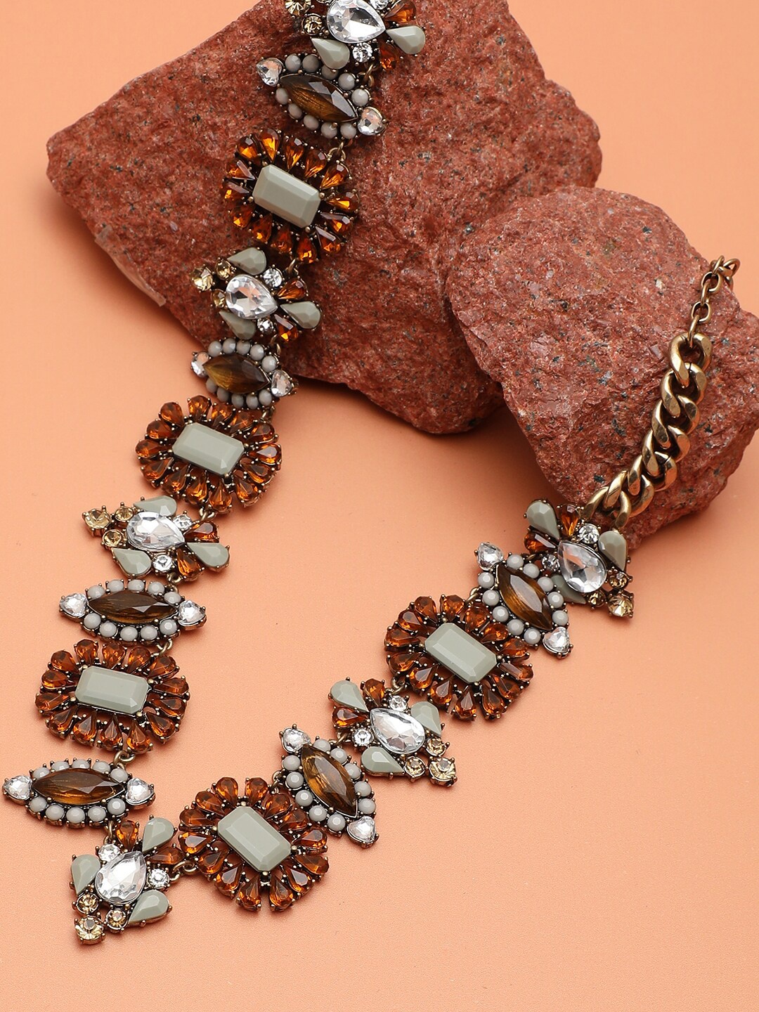

SOHI Women Silver-Toned & Brown Gold-Plated Stone Necklace
