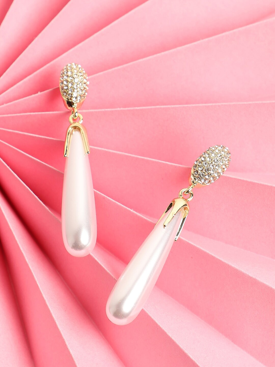 

SOHI Women White Gold Plated Beaded Contemporary Drop Earrings