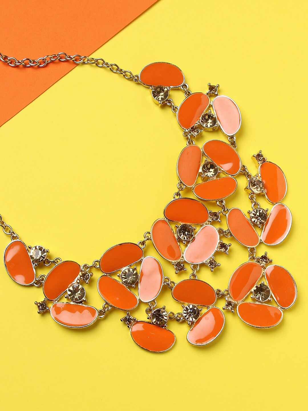 

SOHI Gold-Toned & Orange Gold-Plated Designer Stone Necklace