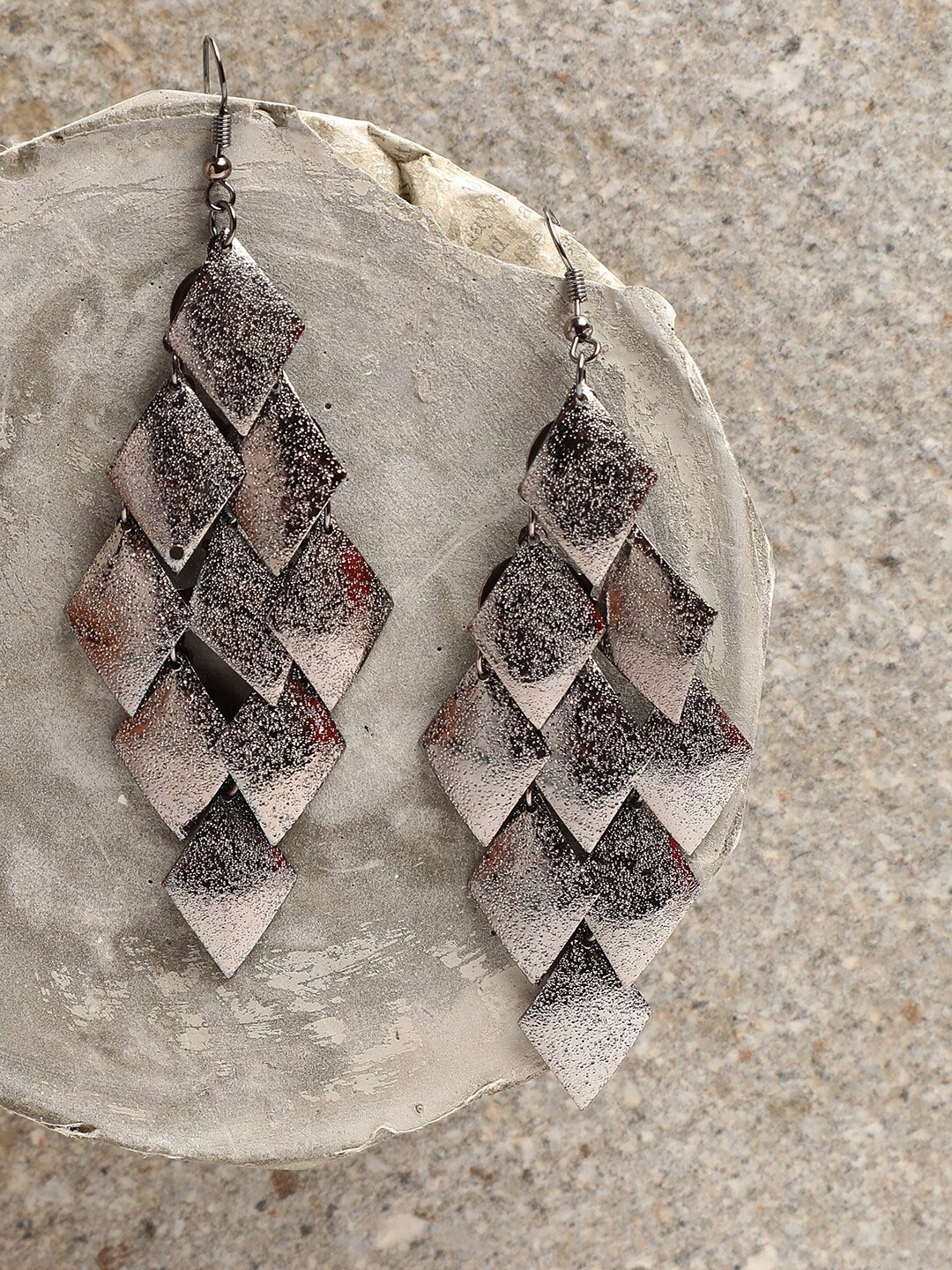 

SOHI Silver-Toned Contemporary Drop Earrings