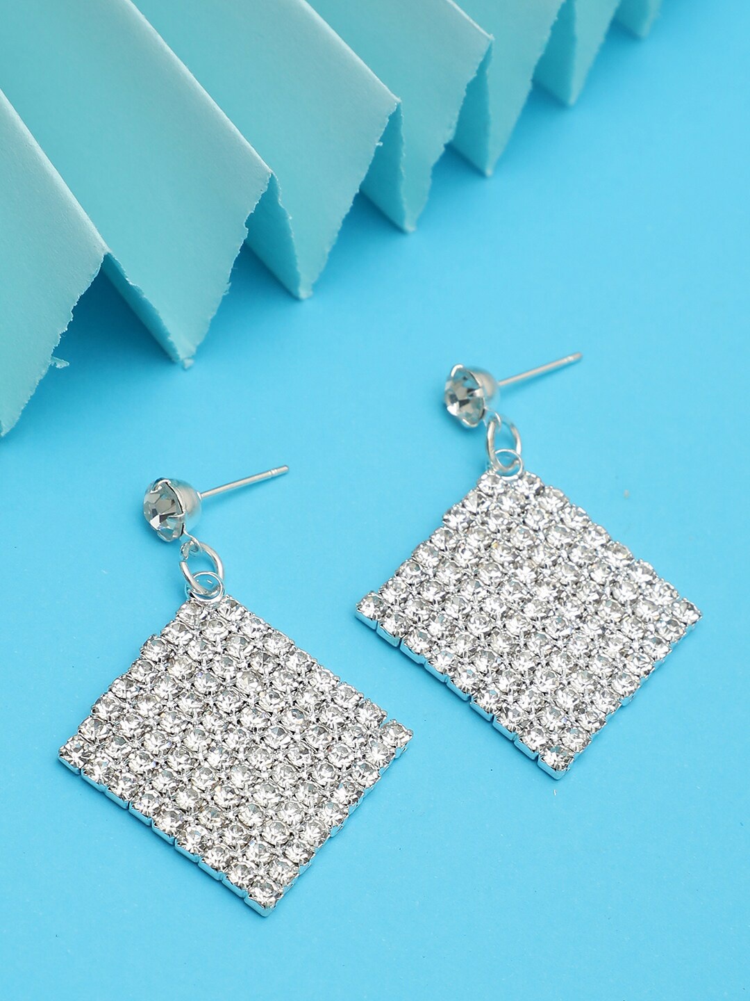 

SOHI Women Silver-Toned Contemporary Drop Earrings