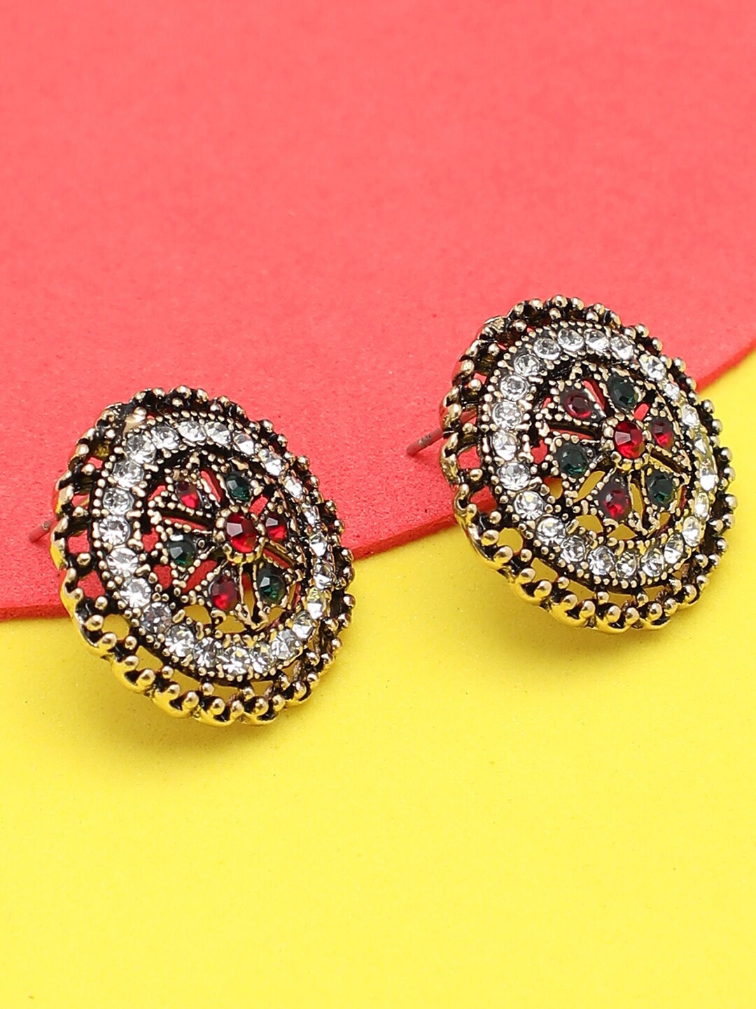 

SOHI Gold-Toned & Red Circular Studs Earrings