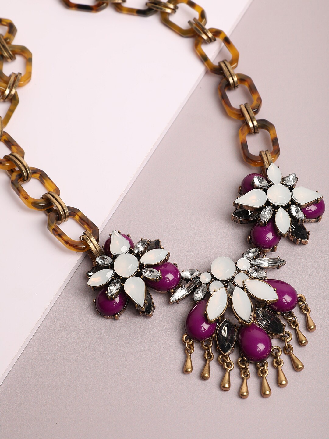 

SOHI Gold-Toned & Brown Gold-Plated Designer Stone Necklace