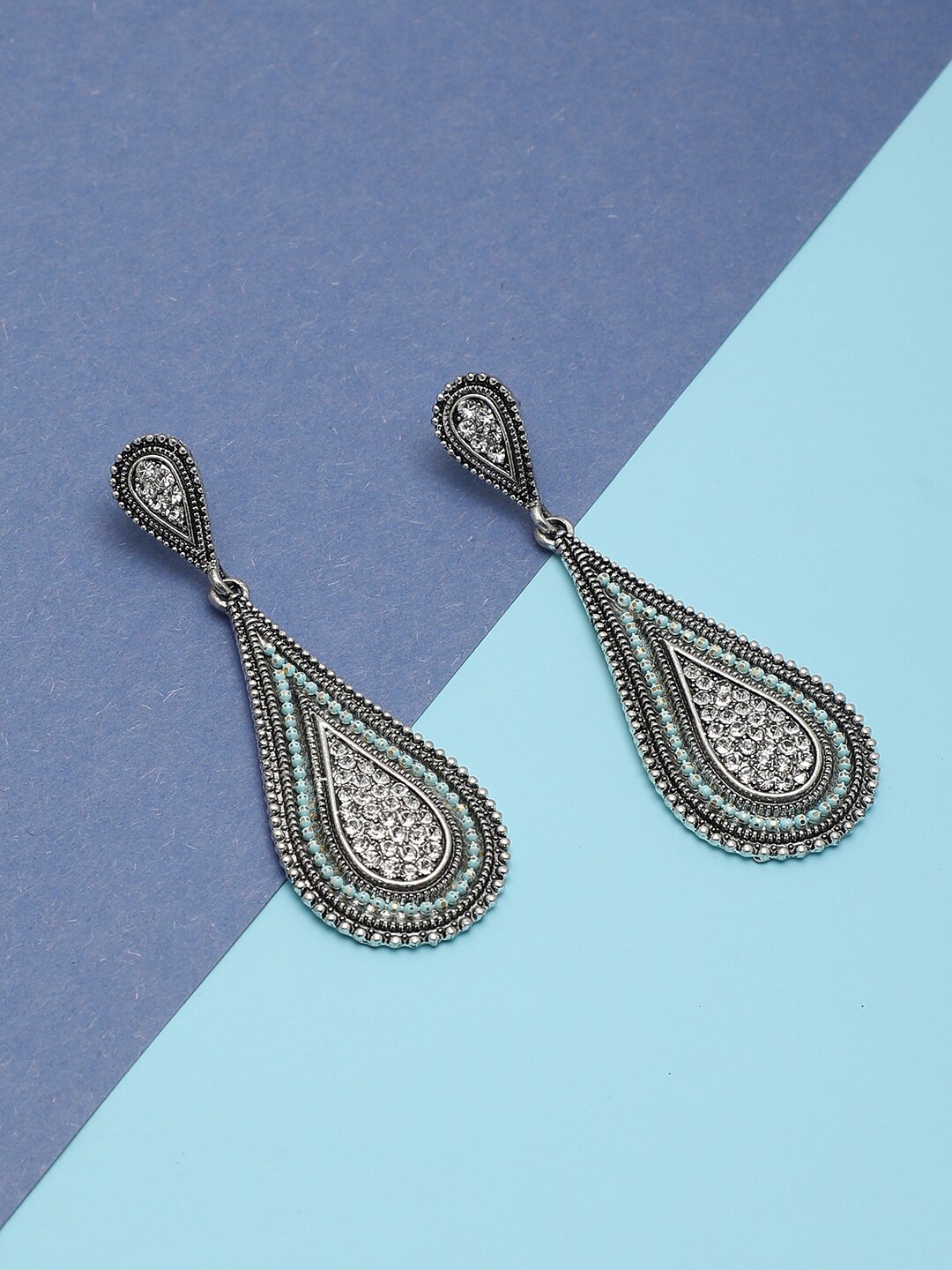 

SOHI Silver-Toned Contemporary Drop Earrings