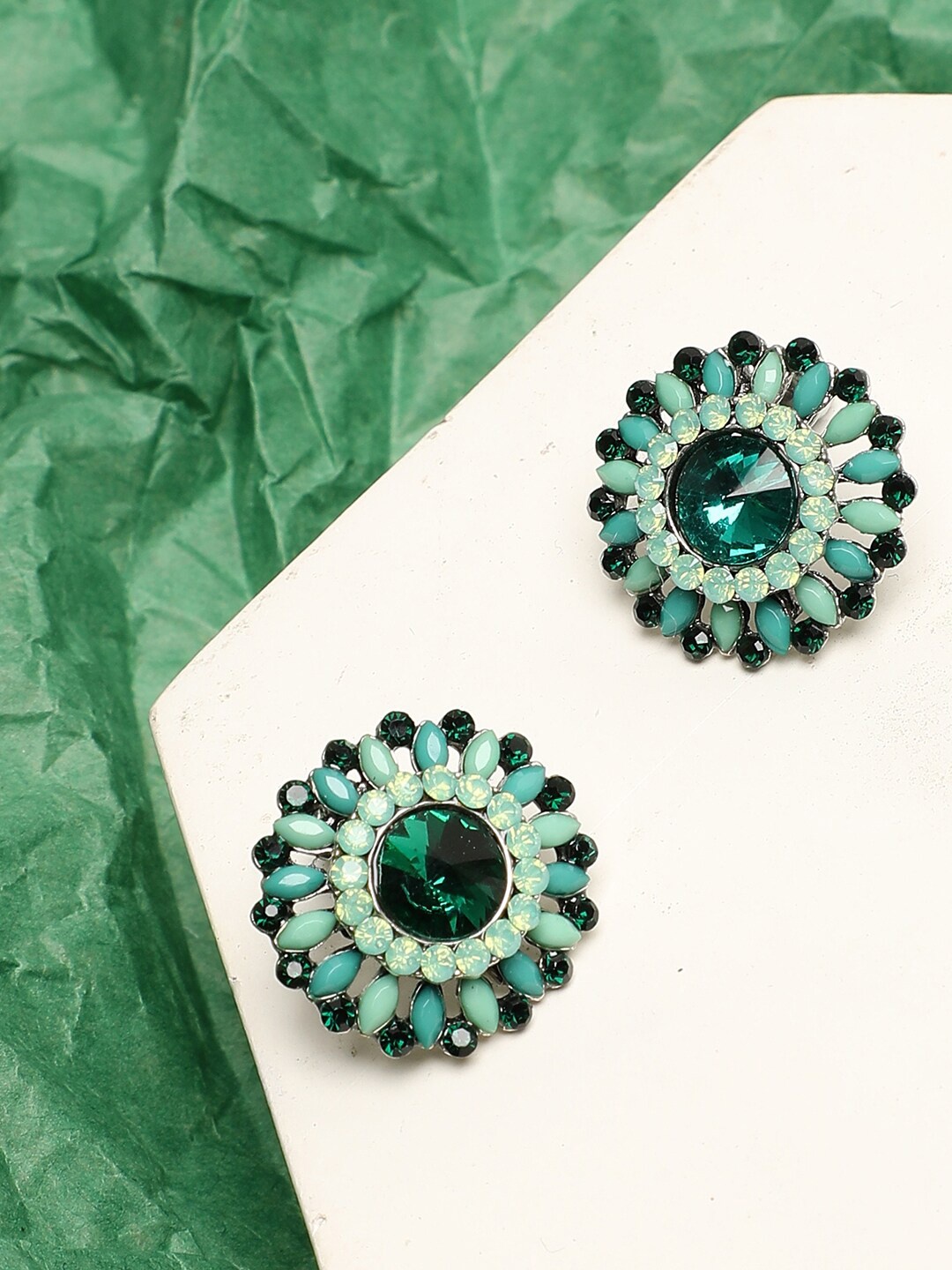 

SOHI Green Contemporary Studs Earrings