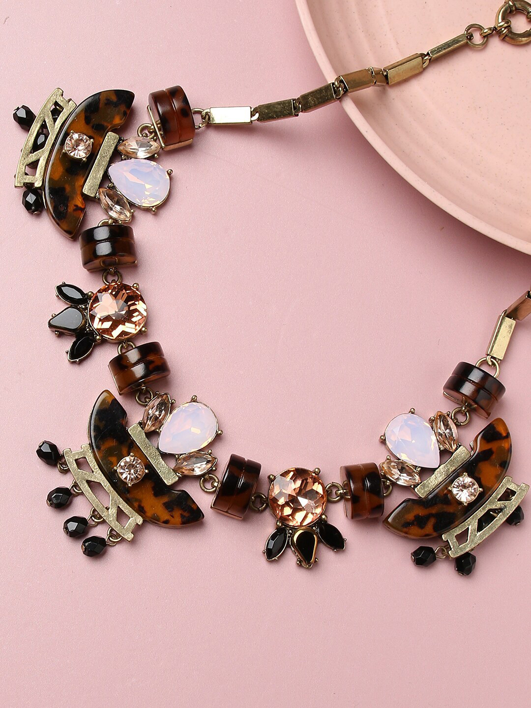 

SOHI Gold-Toned & Brown Gold-Plated Designer Stone Necklace