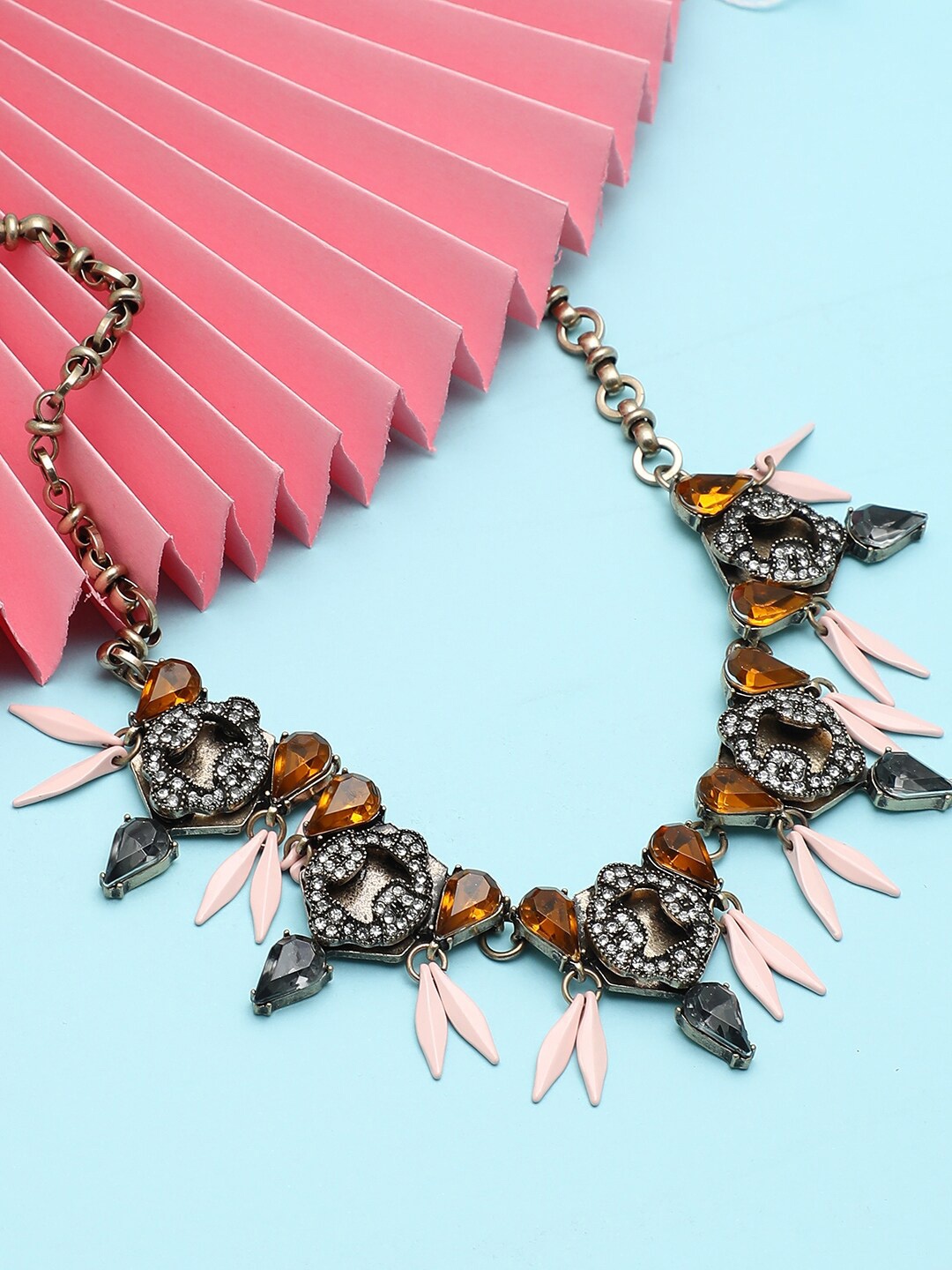 

SOHI Gold-Toned & Brown Gold-Plated Designer Stone Necklace