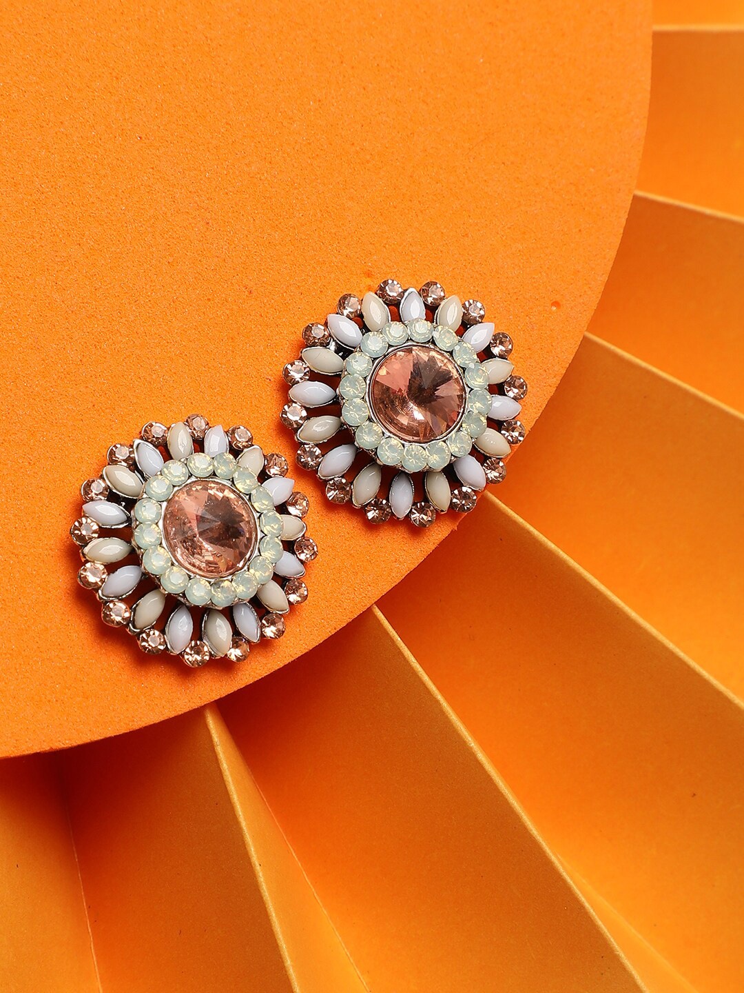 

SOHI Peach-Coloured & White Contemporary Studs Earrings