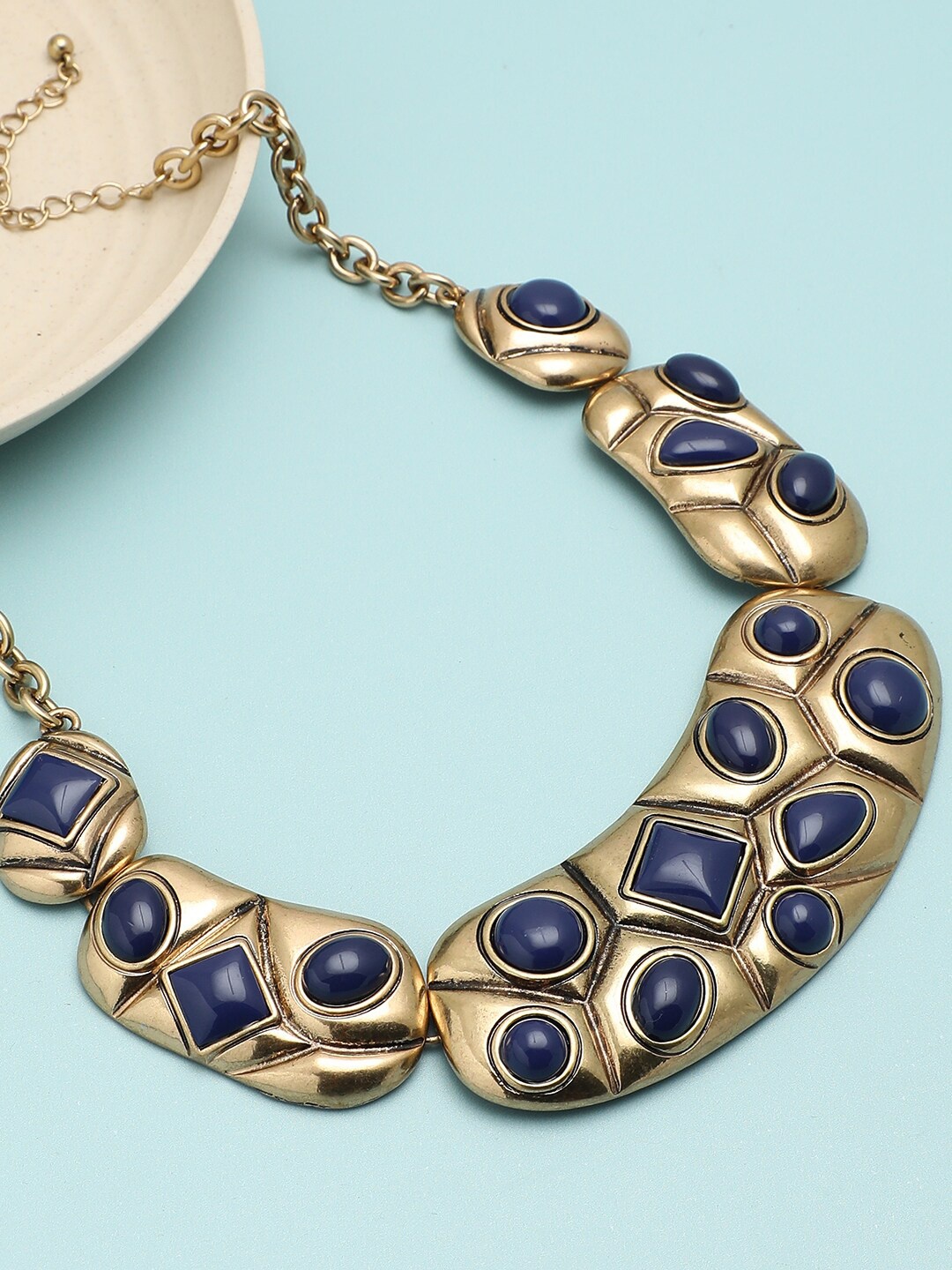 

SOHI Gold-Toned & Blue Gold-Plated Designer Stone Necklace
