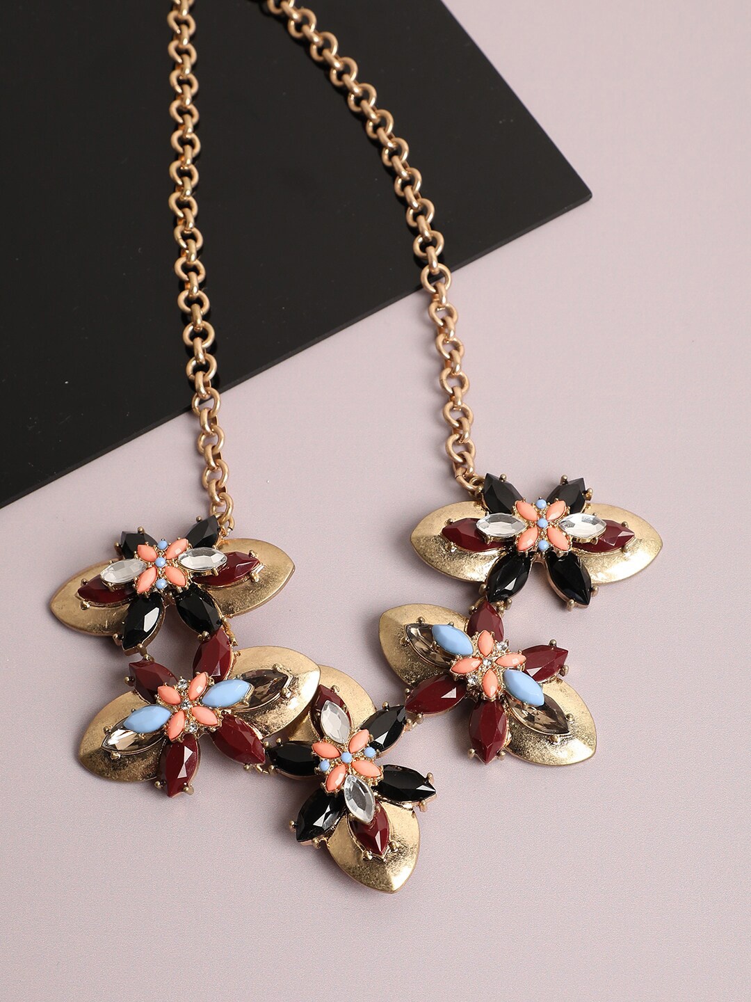 

SOHI Women Gold-Plated & Black Studded Necklace