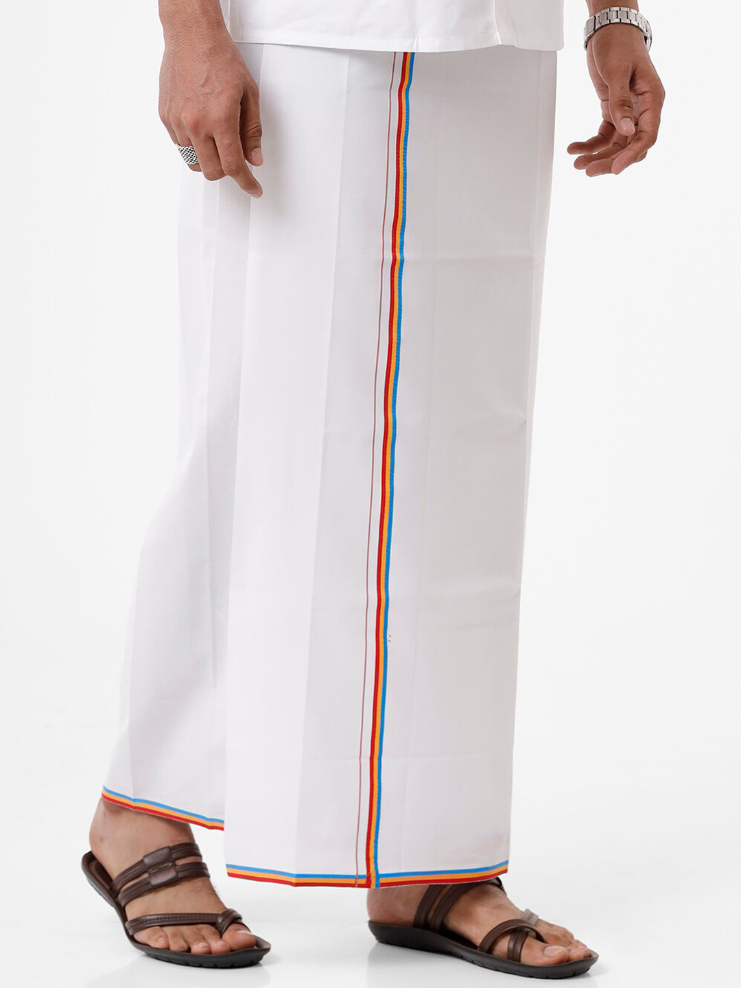 

Ramraj Men Pure Cotton Single layer White Political Dhoti with PMK border