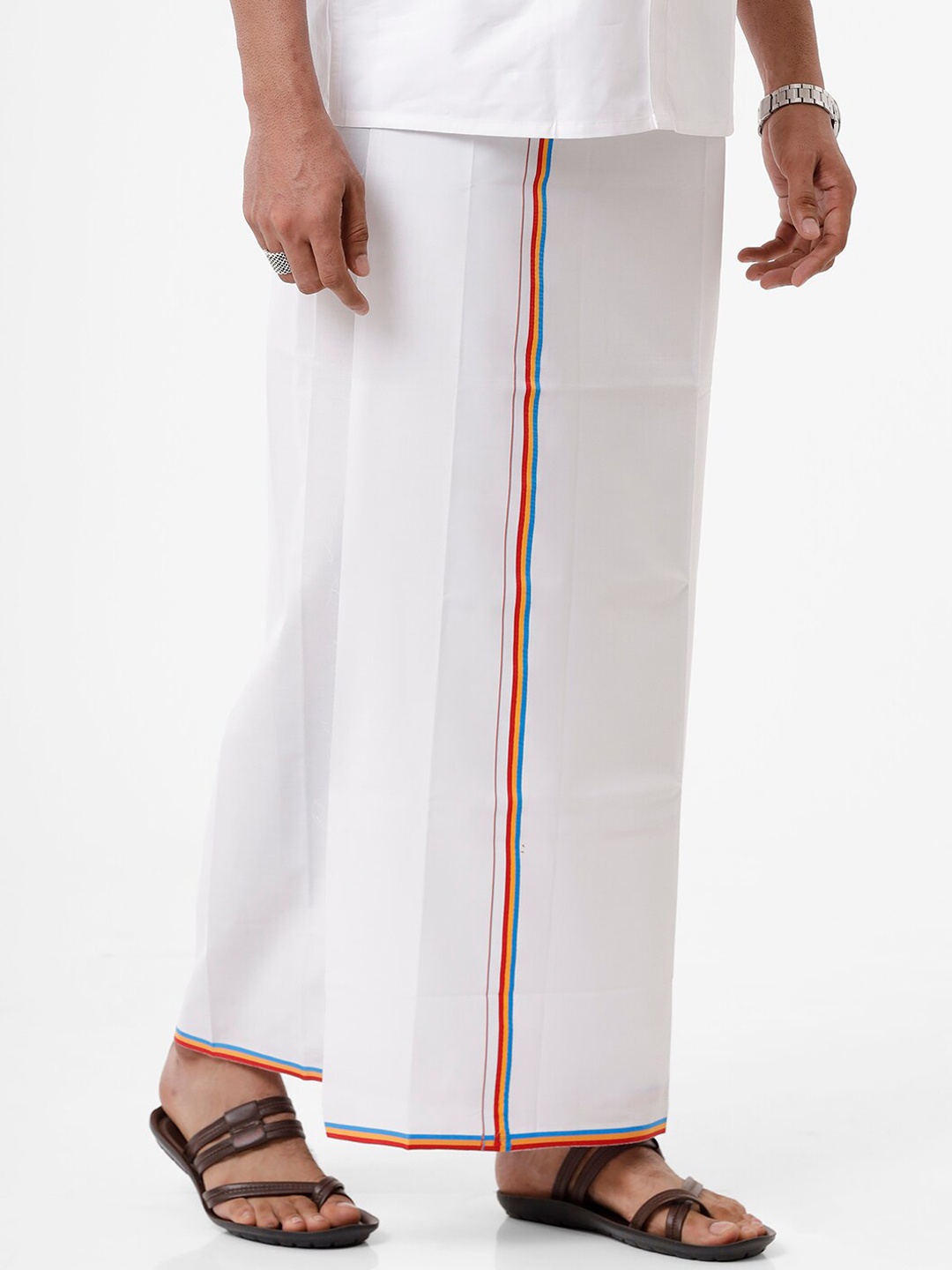 

Ramraj Men Pure Cotton Single layer White Political Dhoti with PMK border