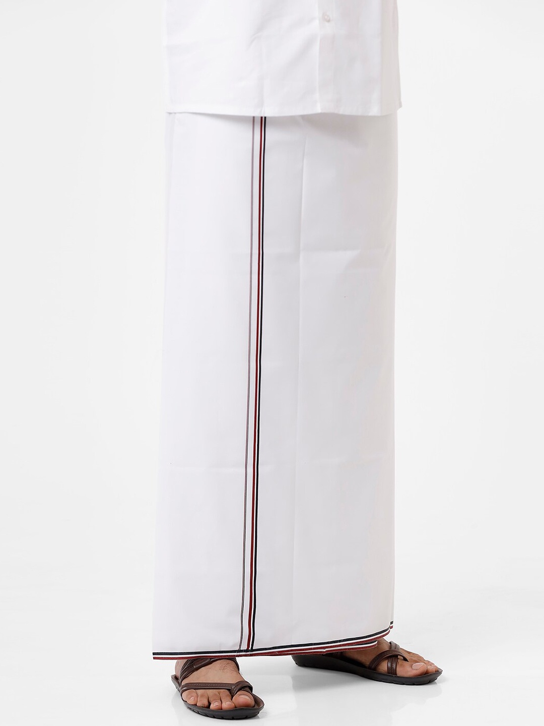 

Ramraj Men Pure Cotton Single layer White Dhoti with Contrast border