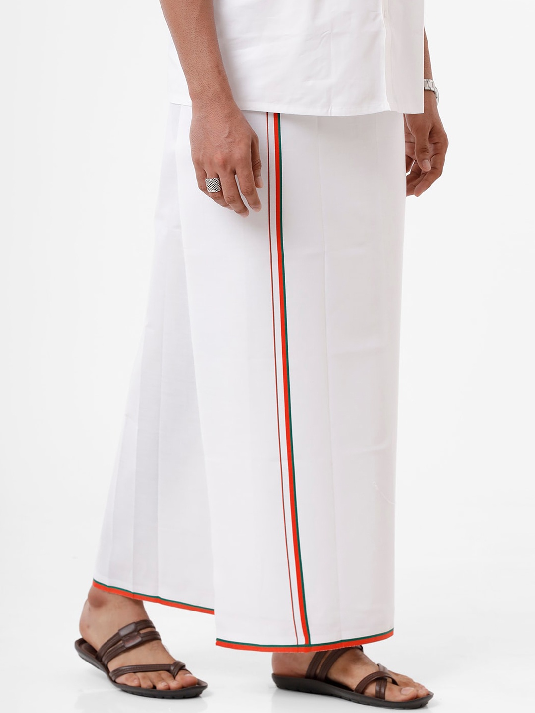 

Ramraj Men Pure Cotton Single layer White Political Dhoti with BLP border