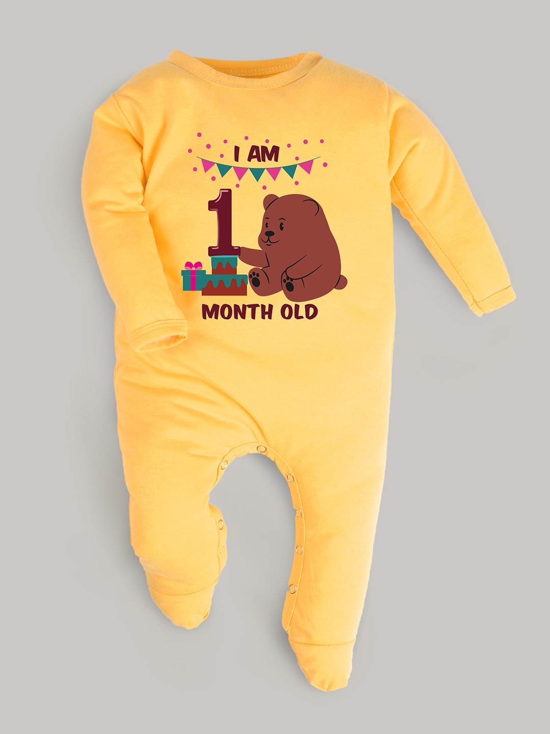 

FFLIRTYGO Unisex Kids Yellow & Brown Printed Pure Cotton Basic Jumpsuit