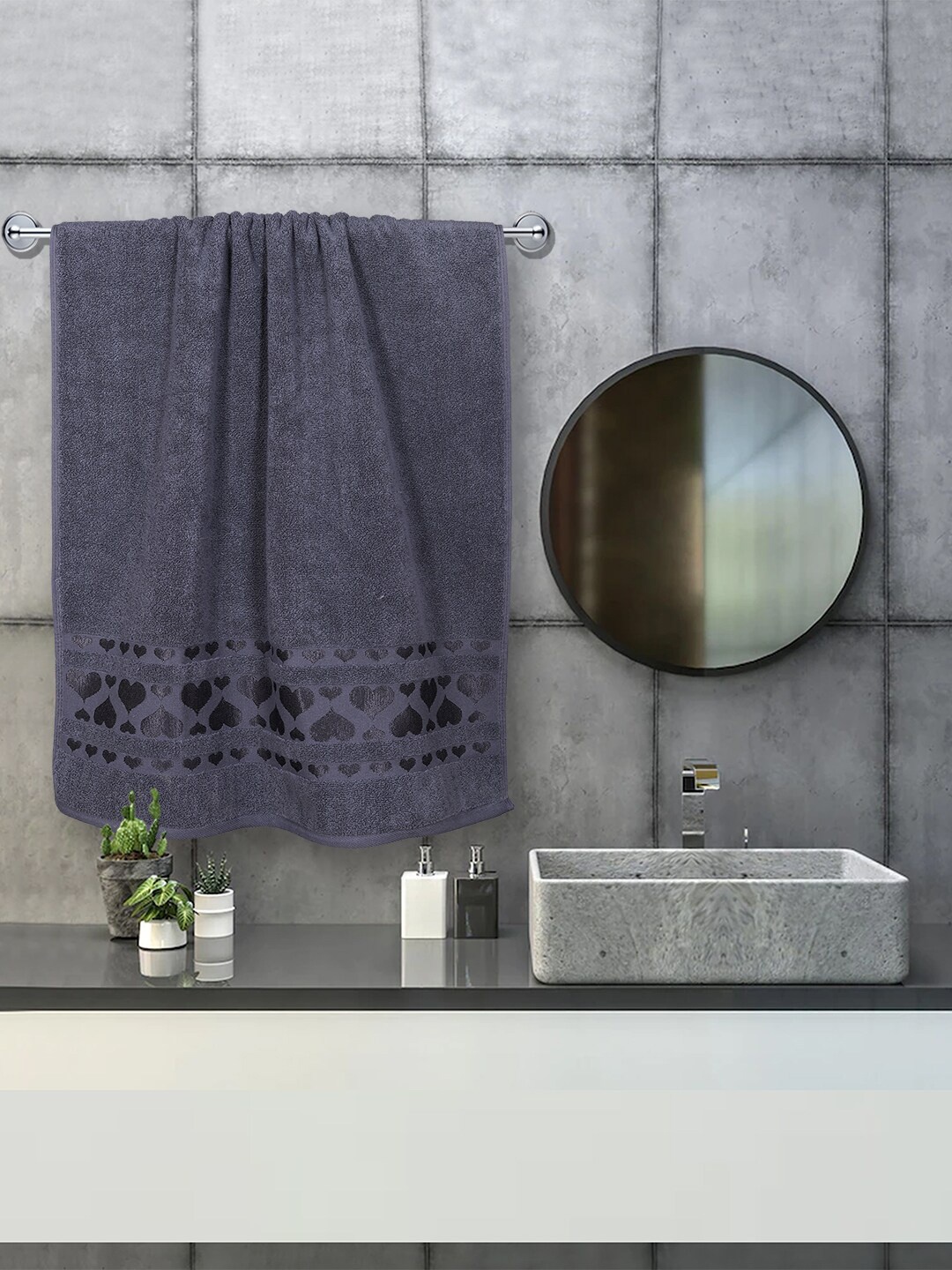 

RANGOLI Pack Of 2 Grey Solid 550 GSM Cotton Bath Towel