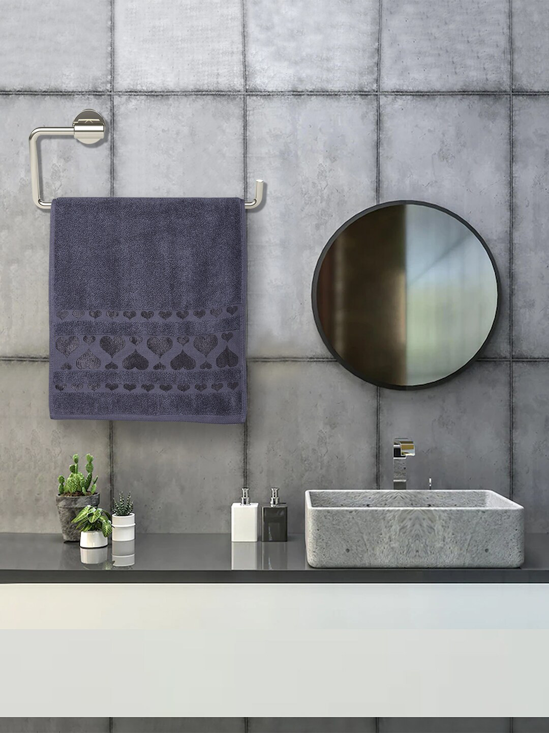 

RANGOLI Pack of 2 Grey Solid Hand Towels