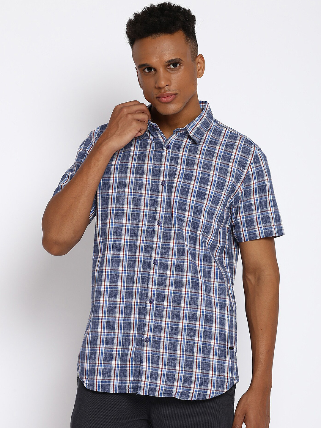 

abof Men Blue Slim Fit Tartan Checks Checked Casual Shirt